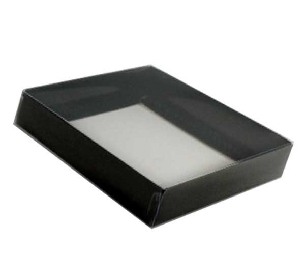 Cardboard Box 155x155x20mm Black Gloss Base Clear Lid | Plasbox