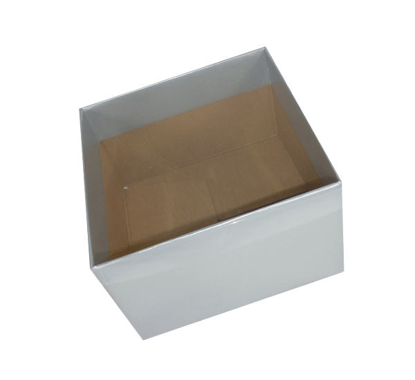 Hamper Box 217x217x145mm Gloss Silver Base Clear Lid | Plasbox