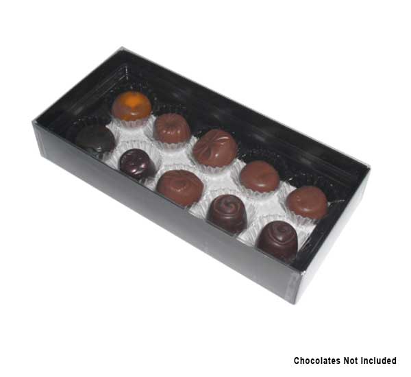 10 Cavity Chocolate Box Gloss Black with Clear Lid | Plasbox