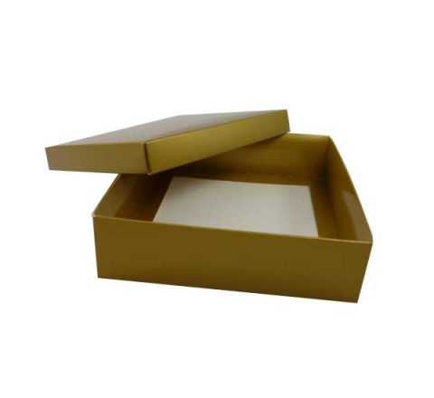 Cardboard Box 155x155x45mm Gold Gloss Base Gold Gloss Lid | Plasbox