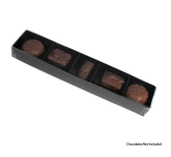 5 Cavity Inline Chocolate Box Gloss Black with Clear Lid | Plasbox