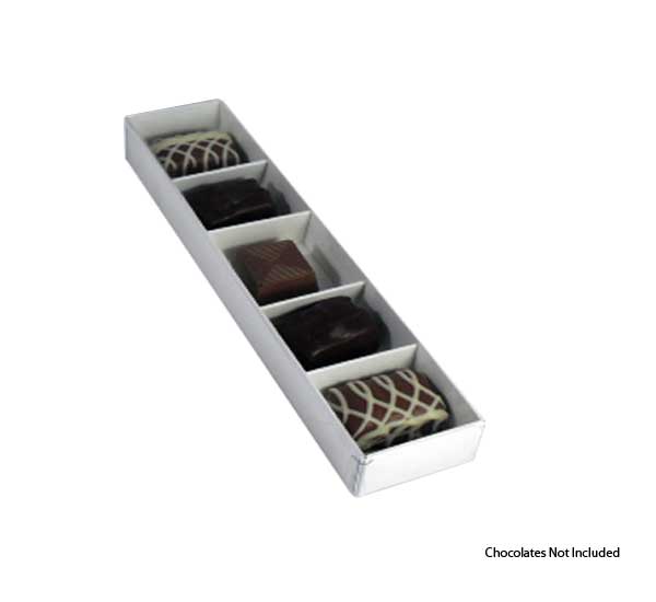 5 Cavity Inline Chocolate Box Gloss White with Clear Lid | Plasbox