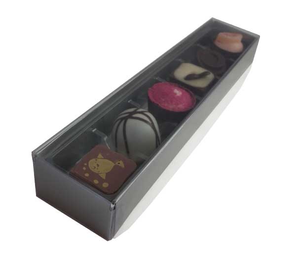 6 Cavity Inline Chocolate box Gloss Silver with Clear Tray and Clear ...